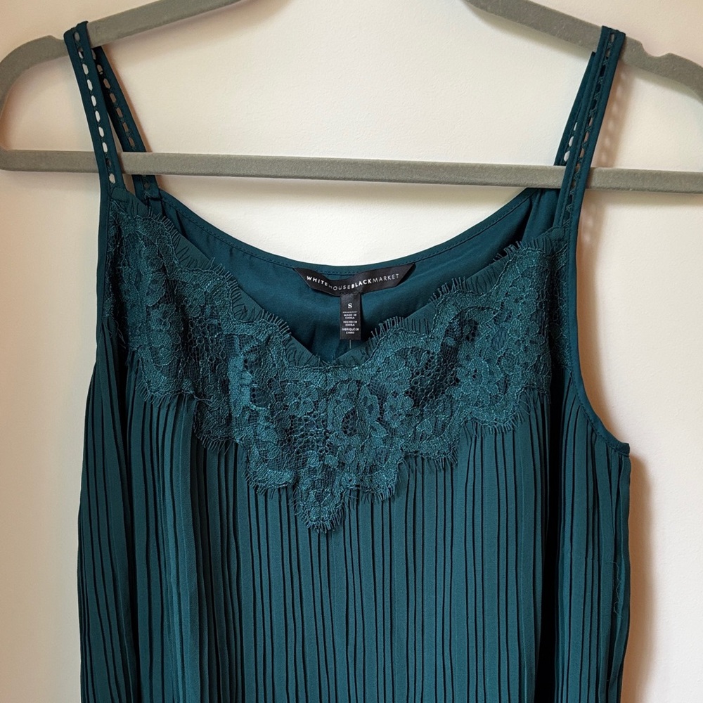 White House Black Market Green Camisole with Lace Detail
